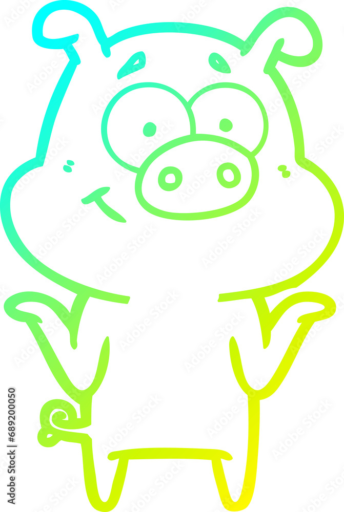cold gradient line drawing of a happy cartoon pig cold gradient line drawing of a happy cartoon pig