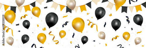 Bannière de fêtes - Ballons, fanions et cotillons - Éléments vectoriels colorés éditables - Compositions festives pour une fête d'enfant, un anniversaire, un événement ou la fin d'année  photo