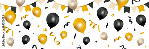 Bannière de fêtes - Ballons, fanions et cotillons - Éléments vectoriels colorés éditables - Compositions festives pour une fête d'enfant, un anniversaire, un événement ou la fin d'année 