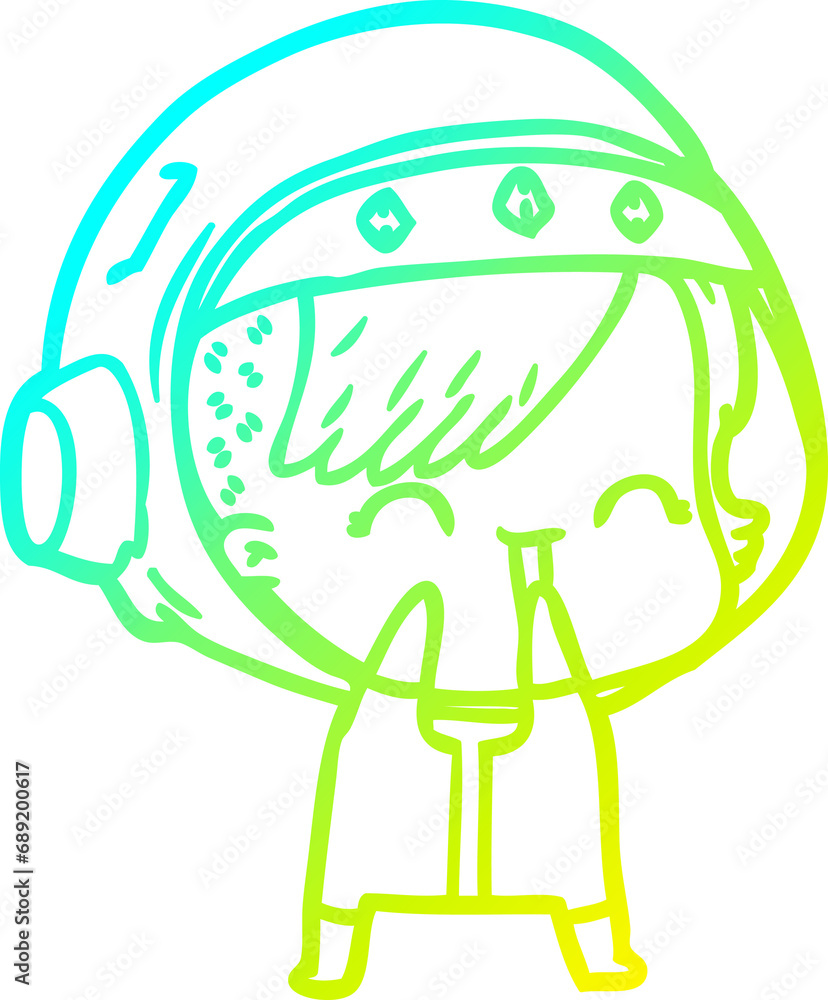 cold gradient line drawing of a cartoon laughing astronaut girl cold gradient line drawing of a cartoon laughing astronaut girl