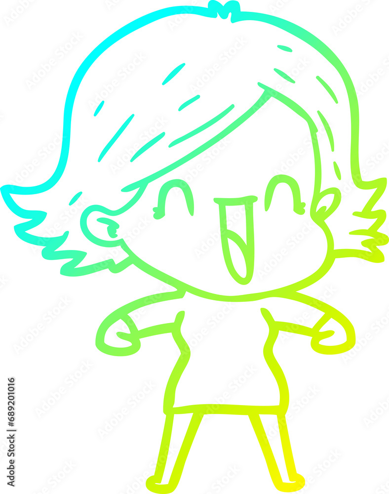 cold gradient line drawing of a cartoon happy woman cold gradient line drawing of a cartoon happy woman