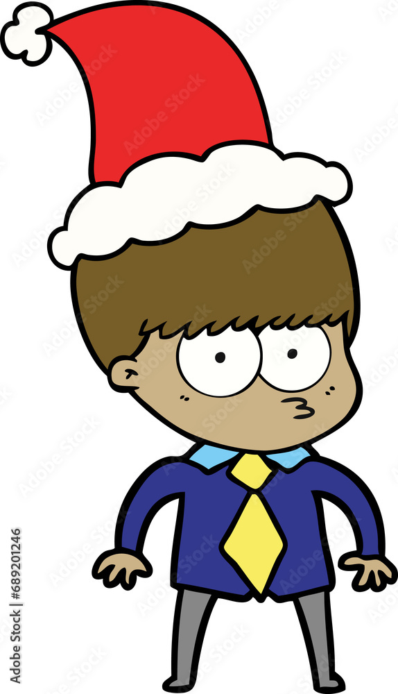 nervous hand drawn line drawing of a boy wearing shirt and tie wearing santa hat nervous hand drawn line drawing of a boy wearing shirt and tie wearing santa hat