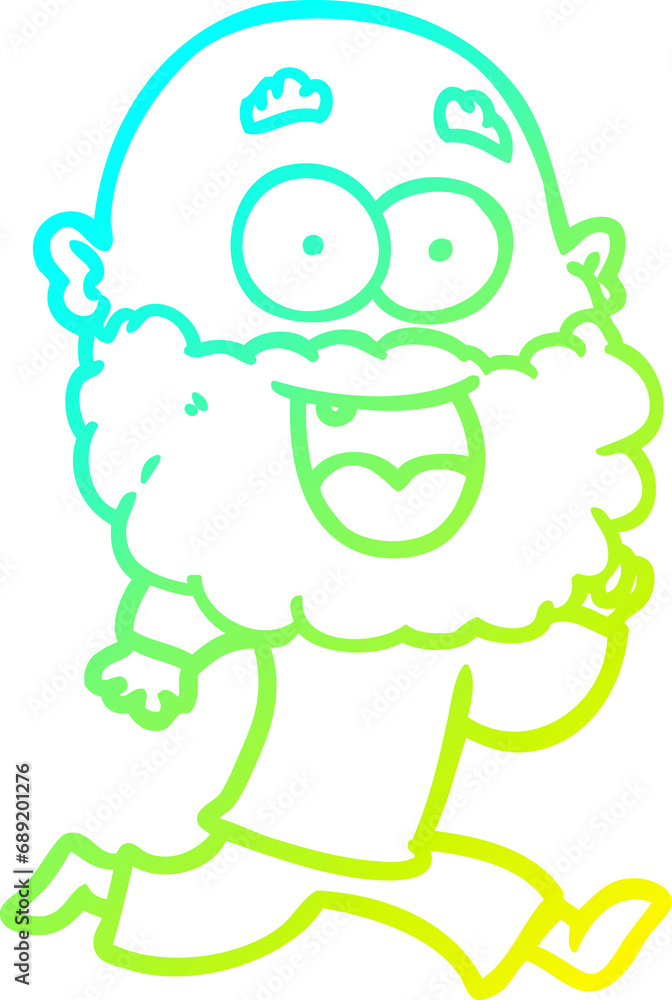 Obraz premium cold gradient line drawing of a cartoon crazy happy man with beard running