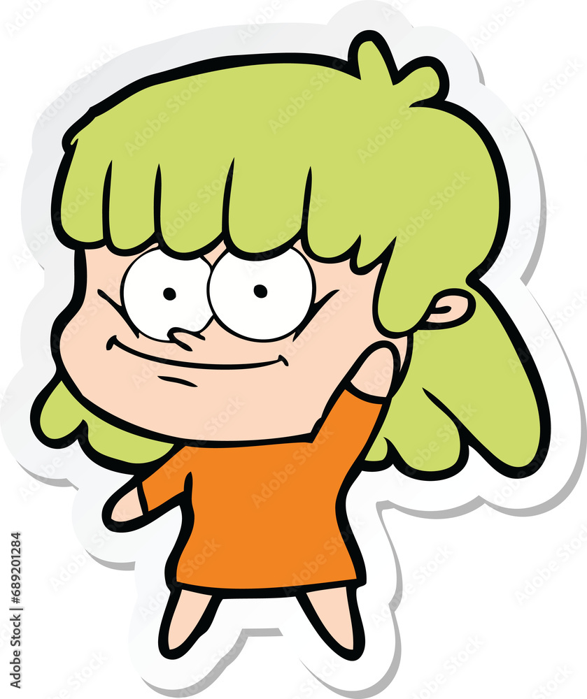 sticker of a cartoon girl smiling