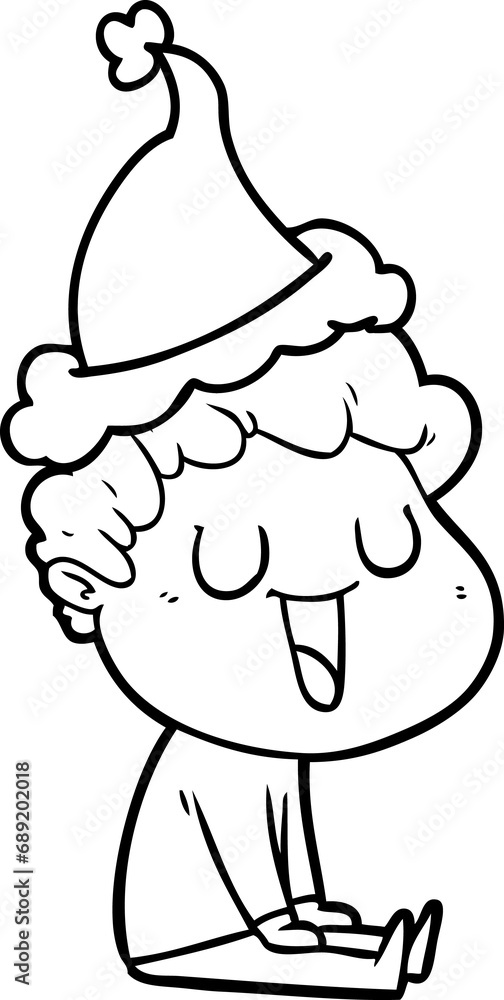 laughing hand drawn line drawing of a man wearing santa hat laughing hand drawn line drawing of a man wearing santa hat