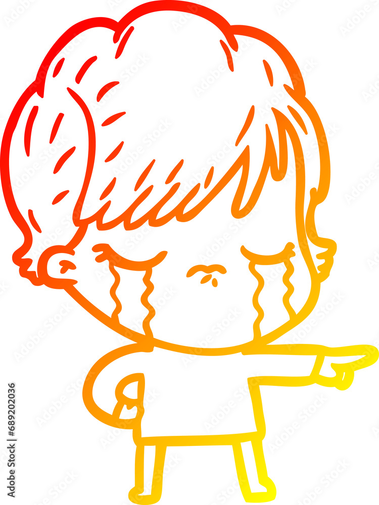 warm gradient line drawing of a cartoon woman crying warm gradient line drawing of a cartoon woman crying