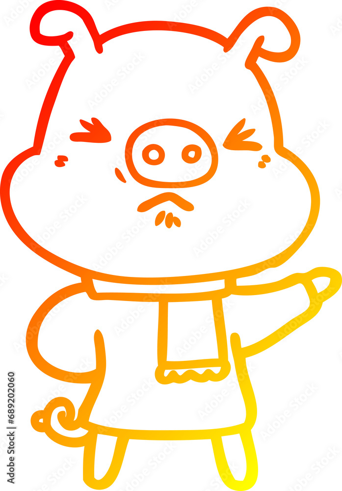 warm gradient line drawing of a cartoon angry pig warm gradient line drawing of a cartoon angry pig