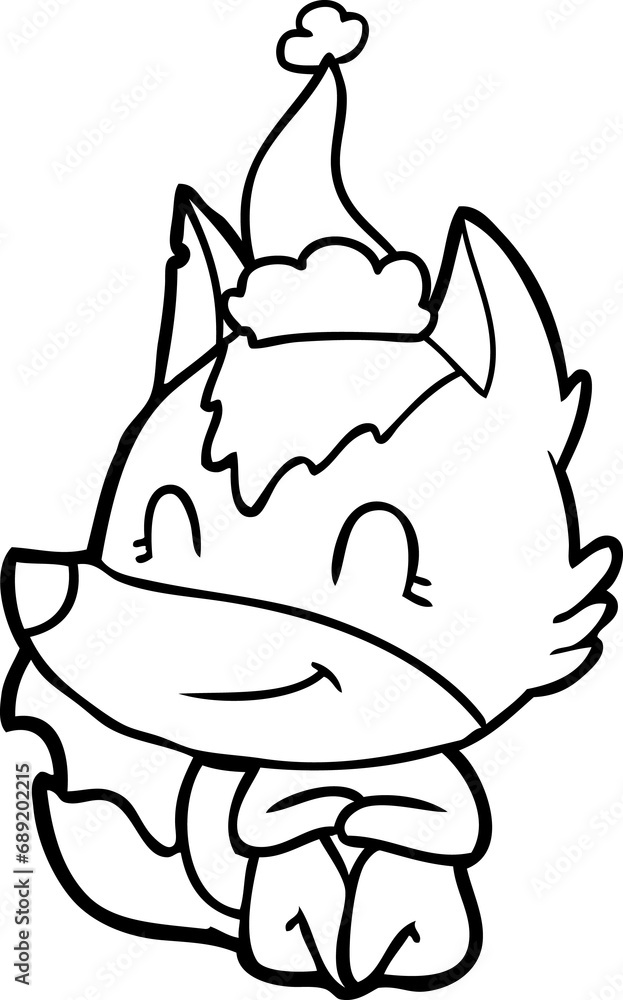 friendly hand drawn line drawing of a wolf wearing santa hat friendly hand drawn line drawing of a wolf wearing santa hat