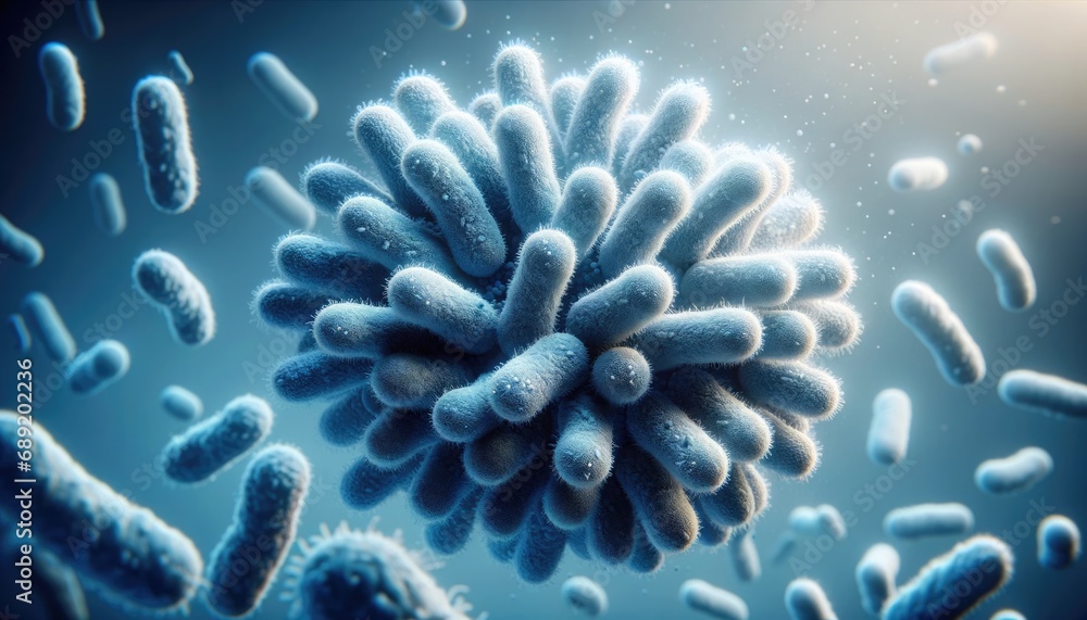 Microbial World: 3D Bacteria Cluster in Scientific Blue Microbial World: 3D Bacteria Cluster in Scientific Blue