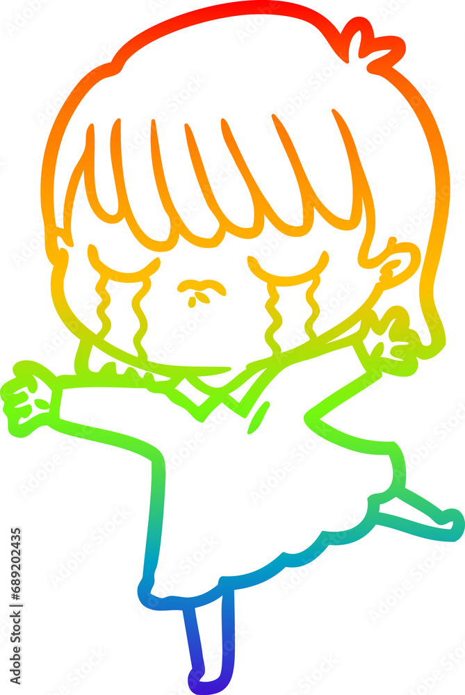 rainbow gradient line drawing of a cartoon woman crying rainbow gradient line drawing of a cartoon woman crying