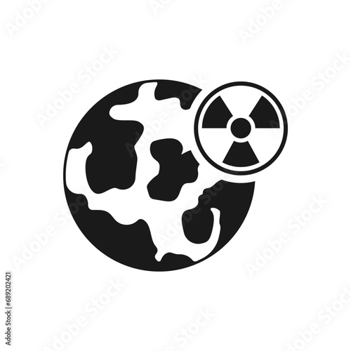 Earth with nuclear symbol icon flat style isolated on white background. Vector illustration