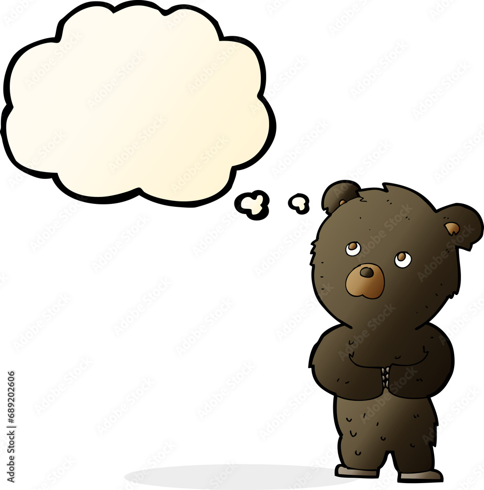 cartoon black bear cub with thought bubble cartoon black bear cub with thought bubble