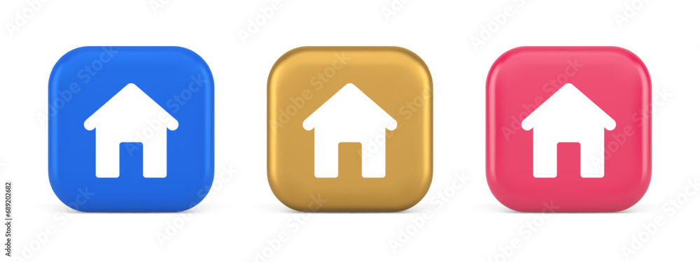 Home page button house web symbol cyberspace application interface 3d realistic icon Home page button house web symbol cyberspace application interface 3d realistic icon