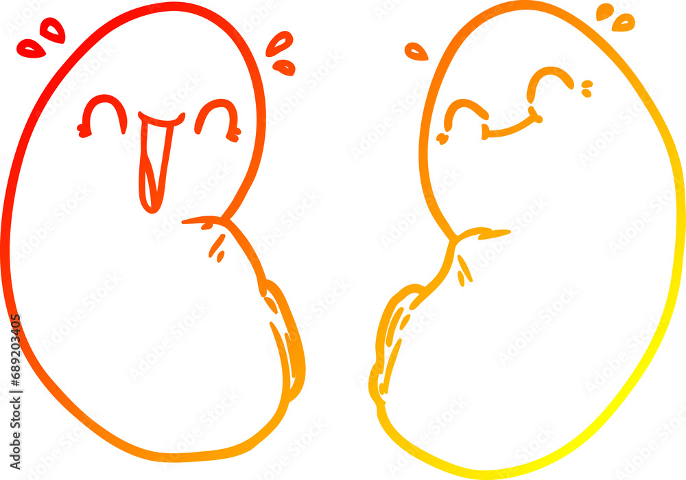 warm gradient line drawing of a cartoon happy kidneys
