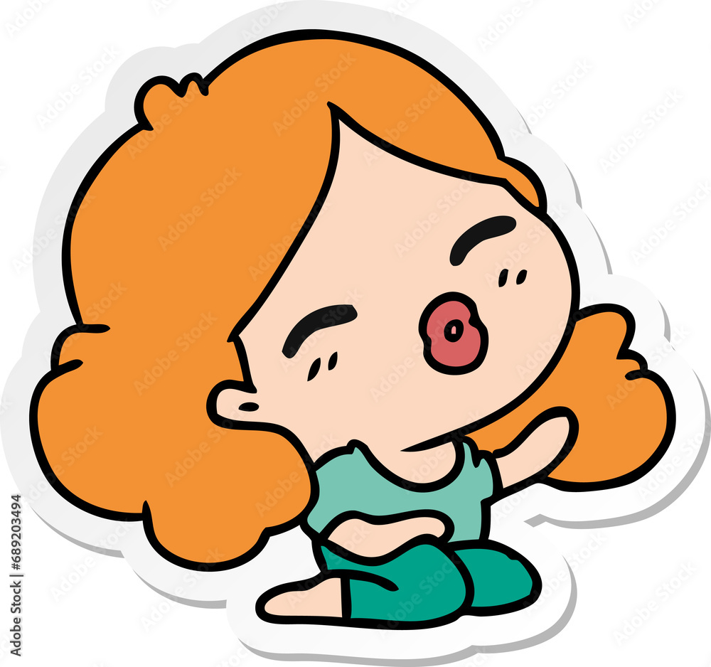 freehand drawn sticker cartoon of cute kawaii girl freehand drawn sticker cartoon of cute kawaii girl