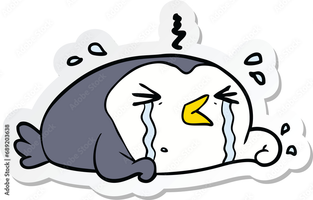 Obraz premium sticker of a cartoon crying penguin