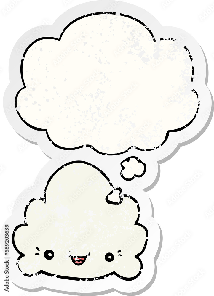 cartoon cloud with thought bubble as a distressed worn sticker
