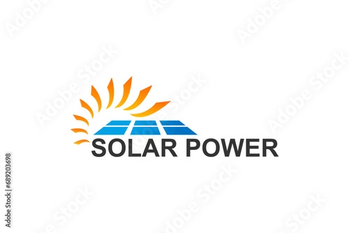Logo design for solar panel cell, sun shine renewable energy, technology power plant.