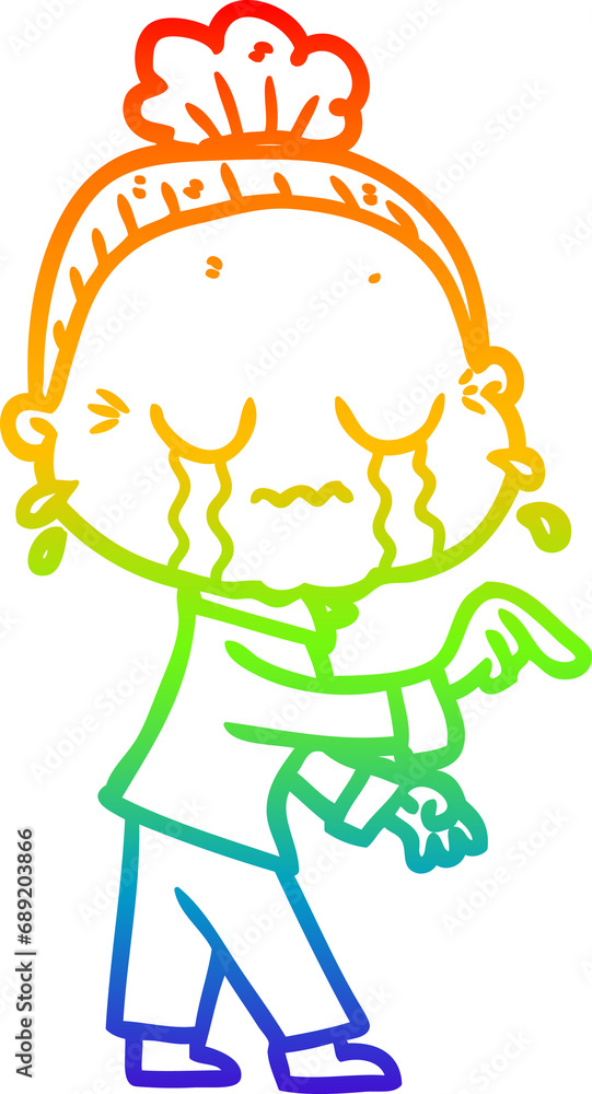 rainbow gradient line drawing of a cartoon crying old lady rainbow gradient line drawing of a cartoon crying old lady