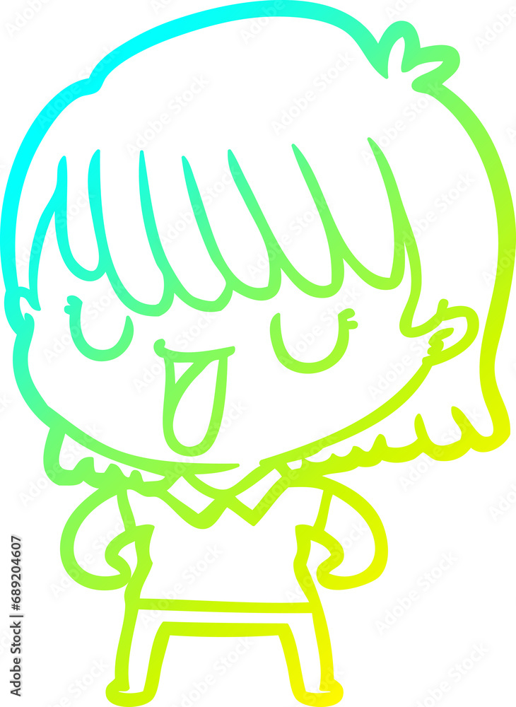cold gradient line drawing of a cartoon woman cold gradient line drawing of a cartoon woman