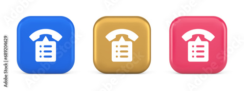 Call phone book contact list button cyberspace friends information communication 3d icon