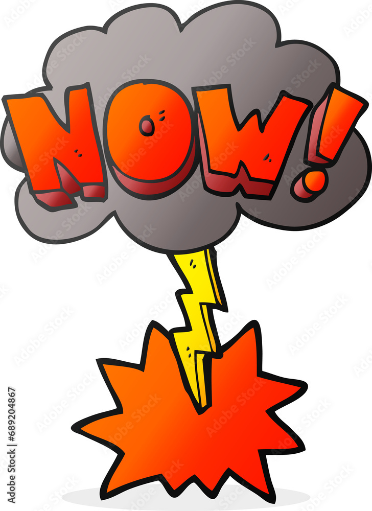 Obraz premium freehand drawn cartoon now shout symbol with thundercloud