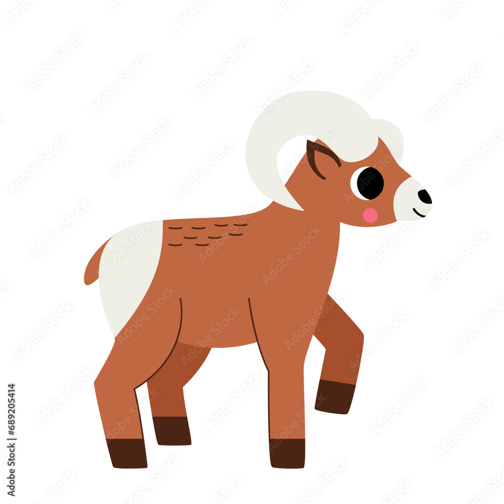 Fototapeta premium Vector illustration of cute cartoon bighorn sheep isolated on white background.