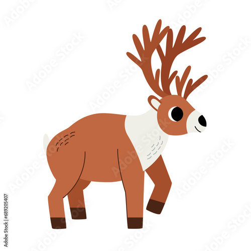 Vector illustration of cute cartoon caribou isolated on white background.