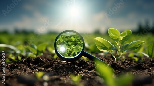 CO2 Reduction Focus. Hand Holding Magnifying Glass for 2026 Carbon Footprint Decrease