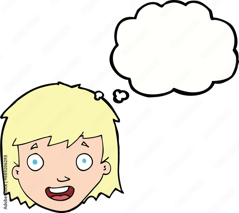 cartoon happy female face with thought bubble cartoon happy female face with thought bubble