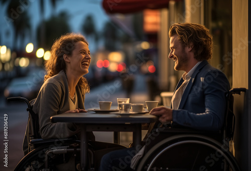 happy couple with a wheelchair,Disabilities-specific content