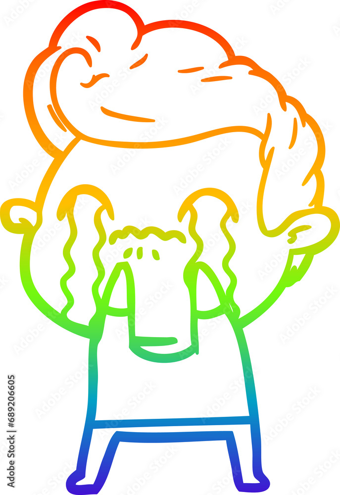 rainbow gradient line drawing of a cartoon man crying rainbow gradient line drawing of a cartoon man crying