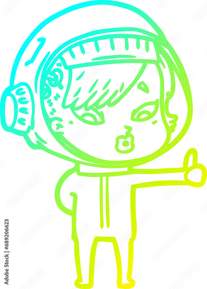 cold gradient line drawing of a cartoon astronaut woman cold gradient line drawing of a cartoon astronaut woman