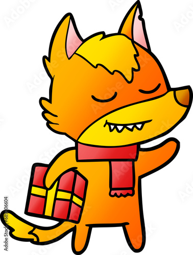 fox cartoon character with present © lineartestpilot