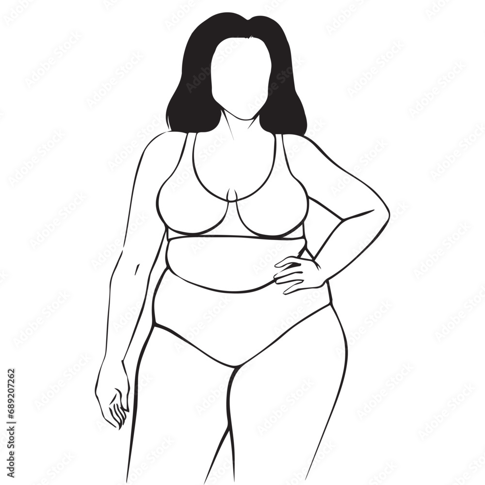 Beautiful plus size girl, hand-drawn graphics, body positive. Ideal for logos, posters, packaging design and paper products. Fashion cover, poster. Beautiful plus size girl, hand-drawn graphics, body positive. Ideal for logos, posters, packaging design and paper products. Fashion cover, poster.