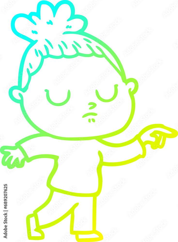 cold gradient line drawing of a cartoon calm woman cold gradient line drawing of a cartoon calm woman