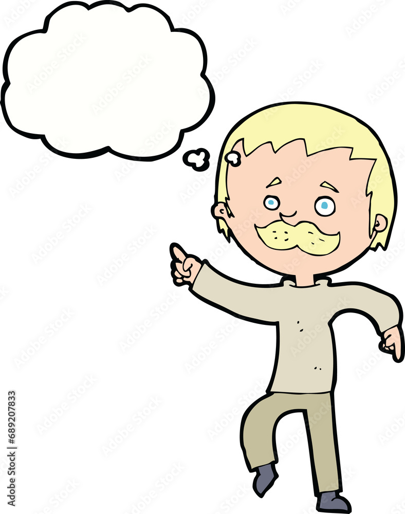 cartoon man with mustache pointing with thought bubble cartoon man with mustache pointing with thought bubble