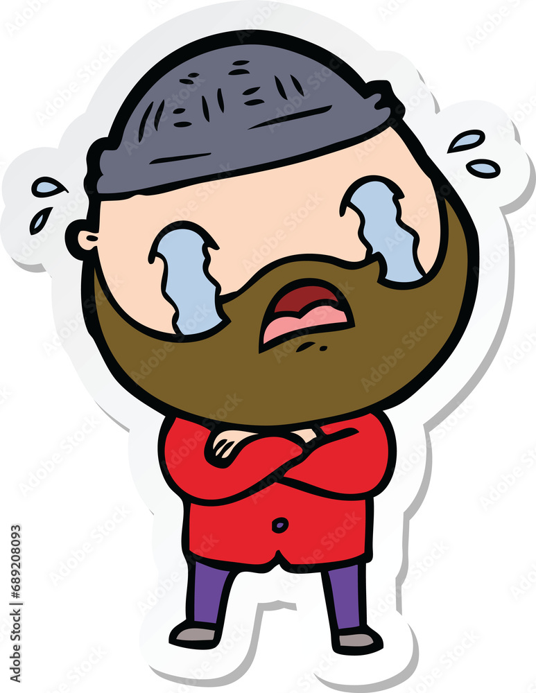 sticker of a cartoon bearded man crying