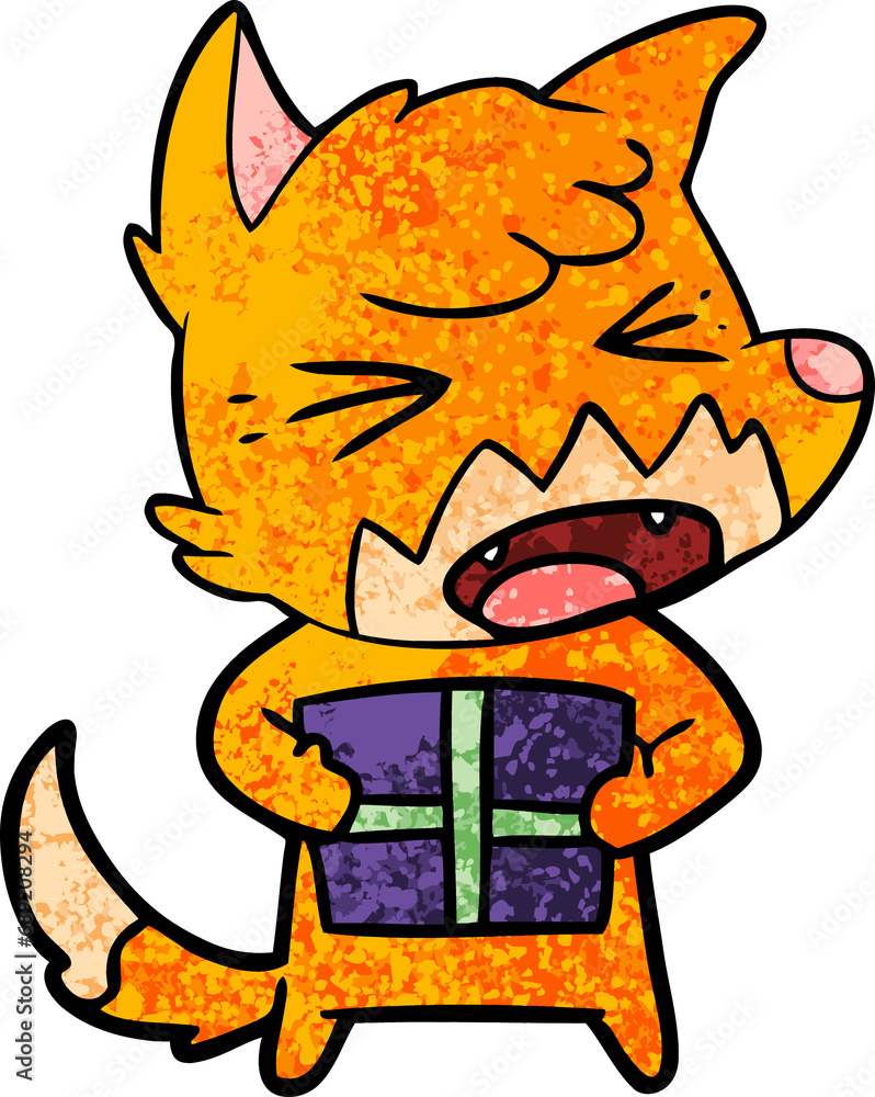 angry cartoon fox with christmas present angry cartoon fox with christmas present
