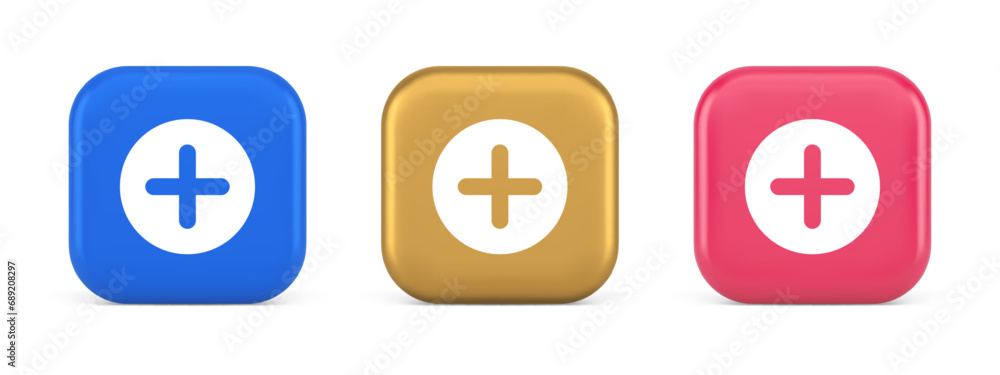 Plus add button mathematical addition symbol 3d realistic icon - obrazy, fototapety, plakaty 