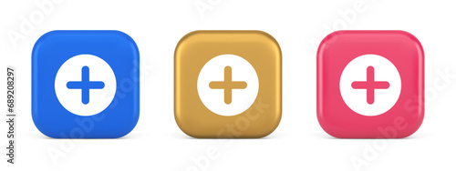 Plus add button mathematical addition symbol 3d realistic icon photo
