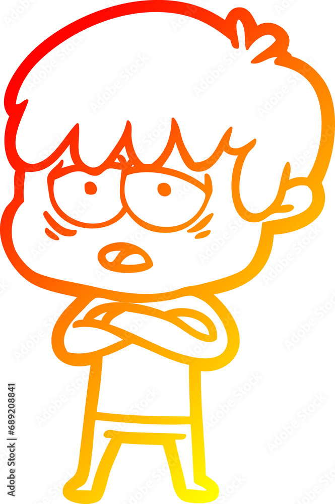 warm gradient line drawing of a cartoon exhausted boy warm gradient line drawing of a cartoon exhausted boy