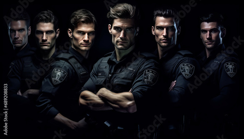 several handsome male manly policemen