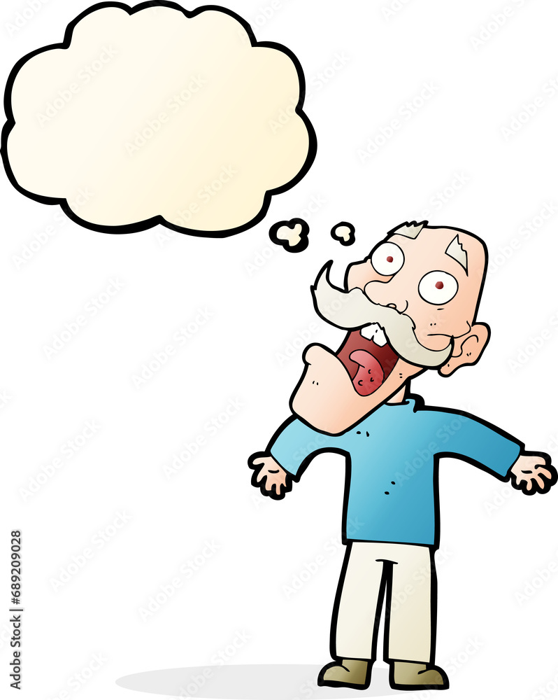 cartoon terrified old man with thought bubble cartoon terrified old man with thought bubble