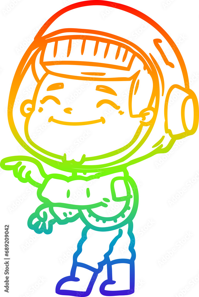 rainbow gradient line drawing of a happy cartoon astronaut rainbow gradient line drawing of a happy cartoon astronaut