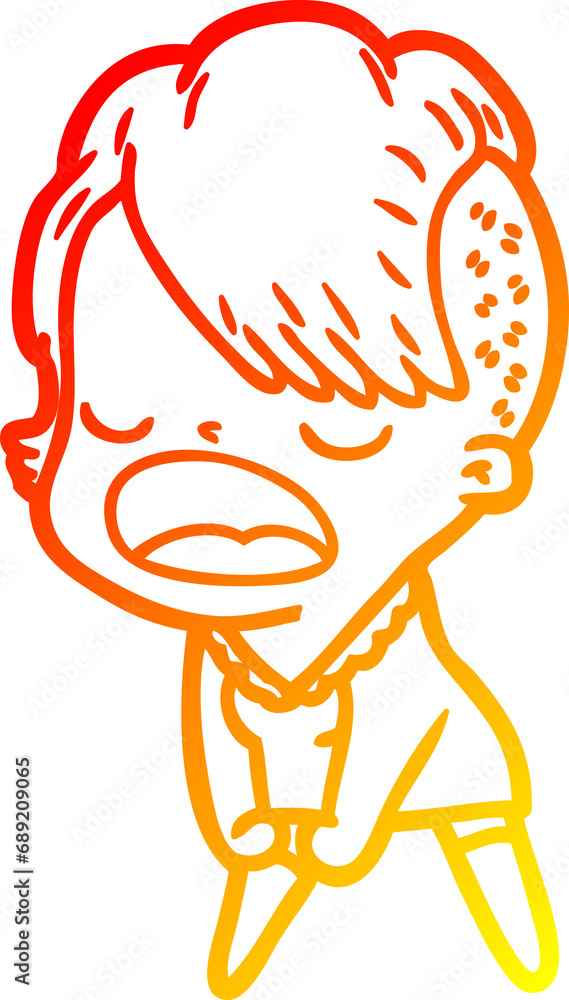 warm gradient line drawing of a cartoon cool hipster girl talking warm gradient line drawing of a cartoon cool hipster girl talking