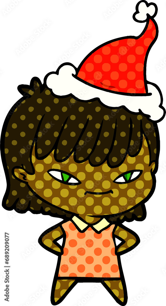 hand drawn comic book style illustration of a woman wearing santa hat hand drawn comic book style illustration of a woman wearing santa hat