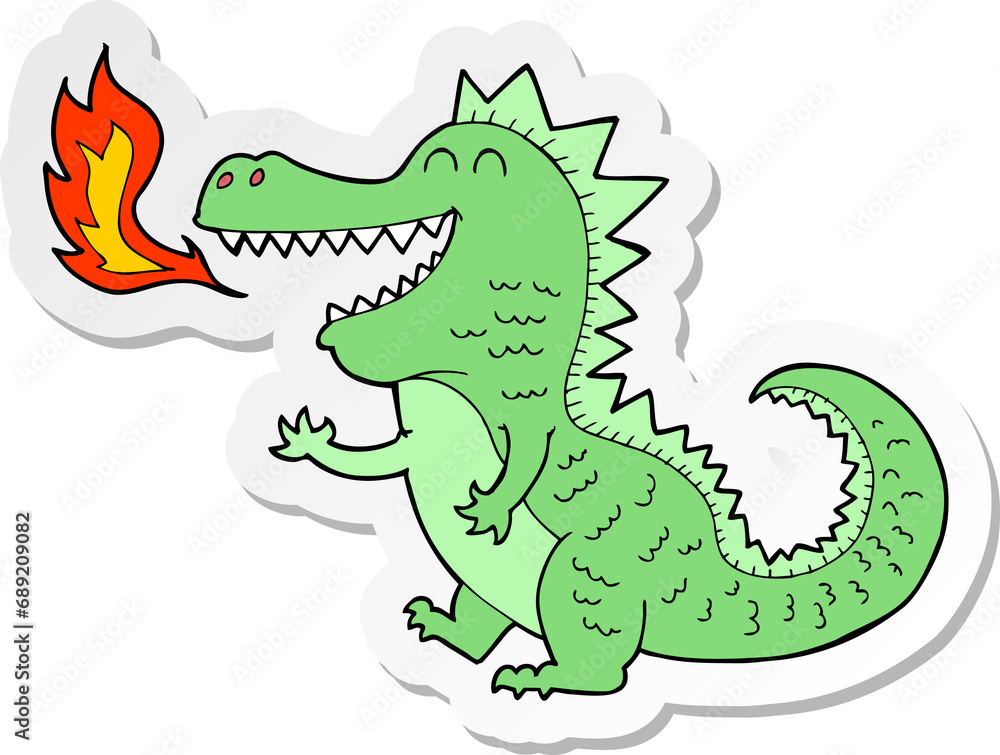 sticker of a cartoon fire breathing dragon sticker of a cartoon fire breathing dragon