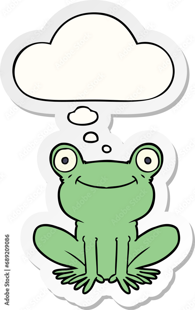Fototapeta premium cartoon frog with thought bubble as a printed sticker