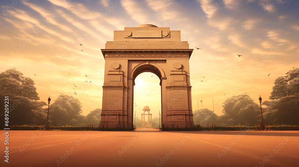 City of Dawn. Capturing Delhi's Morning Glow and Architectural Beauty.AI Generative 